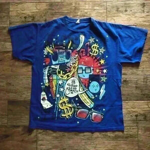 Vtg 90s hip-hop blue spray pain graphic t-shirt men large